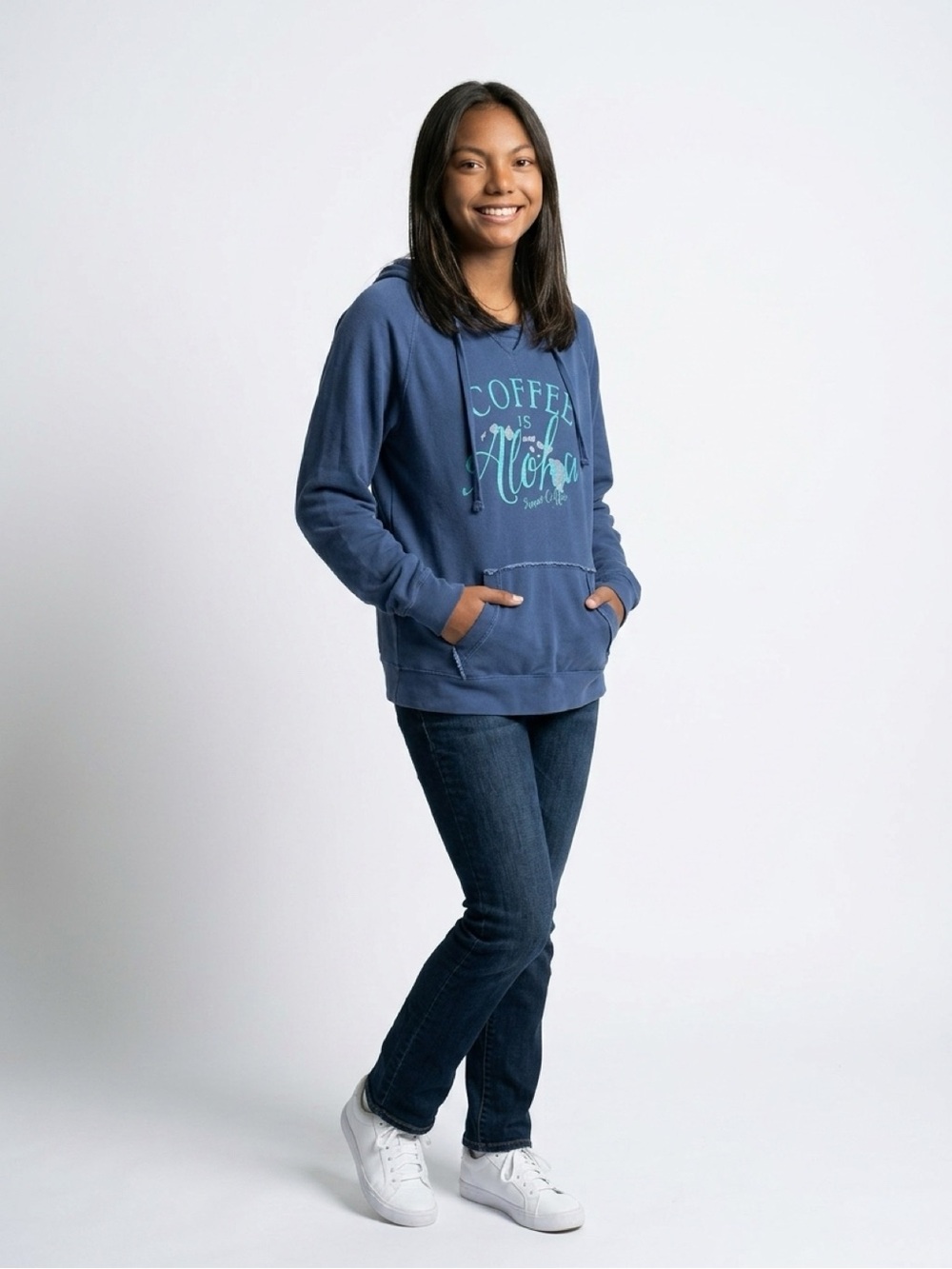 Coffee Is Aloha Navy Hooded Pullover Sweatshirt - Women's